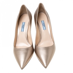 Pre Owned Prada Metallic Dull Gold Leather Pointed Toe Pumps Size 40