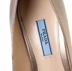Pre Owned Prada Metallic Dull Gold Leather Pointed Toe Pumps Size 40