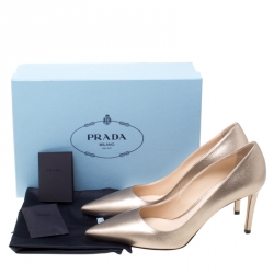 Pre Owned Prada Metallic Dull Gold Leather Pointed Toe Pumps Size 40