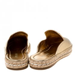 Pre Owned  Prada Metallic Gold Leather Espadrille Mules Size 39