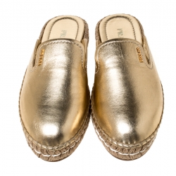 Pre Owned  Prada Metallic Gold Leather Espadrille Mules Size 39