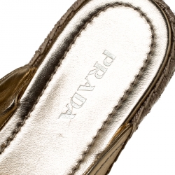 Pre Owned  Prada Metallic Gold Leather Espadrille Mules Size 39