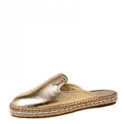 Pre Owned  Prada Metallic Gold Leather Espadrille Mules Size 39