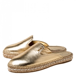 Pre Owned  Prada Metallic Gold Leather Espadrille Mules Size 39