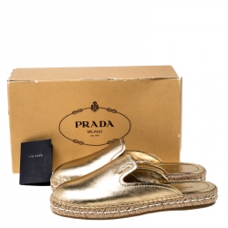 Pre Owned  Prada Metallic Gold Leather Espadrille Mules Size 39
