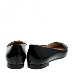 Pre Owned Prada Black Patent Leather And Metallic Gold Cap Toe Ballet Flats Size 38