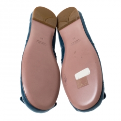 Pre Owned Prada Blue Leather Bow Detail Scrunch Ballet Flats Size 38
