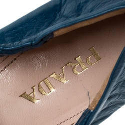 Pre Owned Prada Blue Leather Bow Detail Scrunch Ballet Flats Size 38