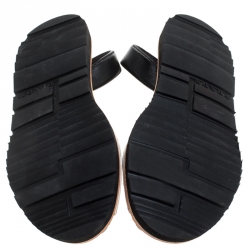 Pre Owned Prada Metallic Silver And Black Leather Slingback Flat Sandals Size 36