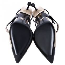 Pre Owned Prada Beige/Black Leather Slingback 65 Kitten Heel Pumps Size 37