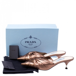 Pre Owned Prada Metallic Bronze Leather Kitten Heel Twist Mule Sandals 38.5