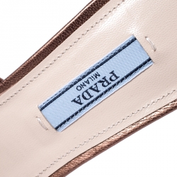 Pre Owned Prada Metallic Bronze Leather Kitten Heel Twist Mule Sandals 38.5