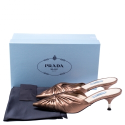 Prada Metallic Bronze Leather Kitten Heel Twist Mule Sandals 39