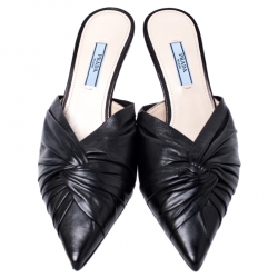 Pre Owned Prada Black Leather Kitten Heel Twist Mule Sandals 37.5
