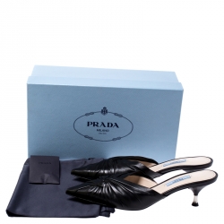 Pre Owned Prada Black Leather Kitten Heel Twist Mule Sandals 37.5