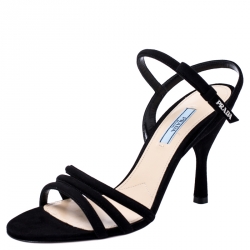Pre Owned Prada Black Suede Open Toe Ankle Strap Sandals Size 39