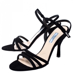 Pre Owned Prada Black Suede Open Toe Ankle Strap Sandals Size 39