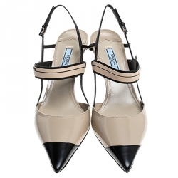 Prada Two Tone Leather Pointed Toe Slingback Sandals Size 41