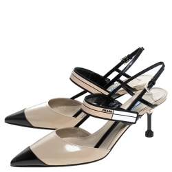 Prada Two Tone Leather Pointed Toe Slingback Sandals Size 39