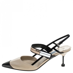 Prada Two Tone Leather Pointed Toe Slingback Sandals Size 39