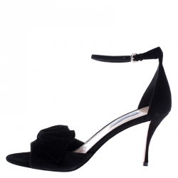 Prada Black Suede Bow Open Toe Ankle Strap Sandals Size 41