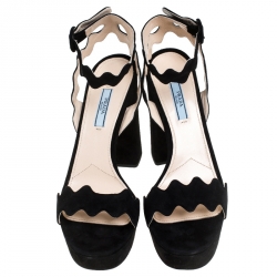Pre Owned Prada Black Suede Leather Ankle Strap Sandals Size 39.5