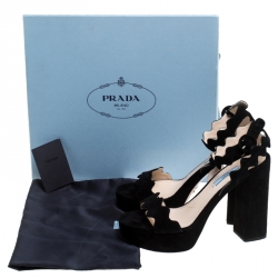 Pre Owned Prada Black Suede Leather Ankle Strap Sandals Size 39.5