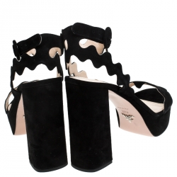 Pre Owned Prada Black Suede Leather Ankle Strap Sandals Size 39.5