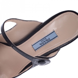 Prada Black Croc Embossed Leather Pointed Toe Mules Size 39