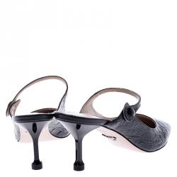 Prada Black Croc Embossed Leather Pointed Toe Mules Size 39