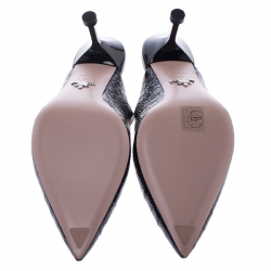 Prada Black Croc Embossed Leather Pointed Toe Mules Size 39