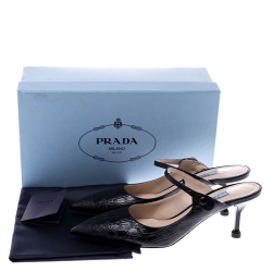 Prada Black Croc Embossed Leather Pointed Toe Mules Size 39