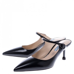 Pre Owned Prada Black Leather Pointed Toe Mules Size 39