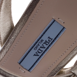 Pre Owned Prada Gold Foil Leather Ankle Strap Sandals Size 39