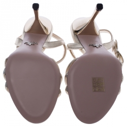 Pre Owned Prada Gold Foil Leather Ankle Strap Sandals Size 39