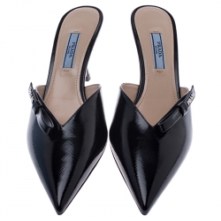 Prada Black Patent Leather Pointed Toe Slip On Mules Size 38