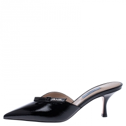 Prada Black Patent Leather Pointed Toe Slip On Mules Size 38