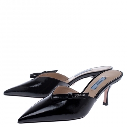 Prada Black Patent Leather Pointed Toe Slip On Mules Size 38