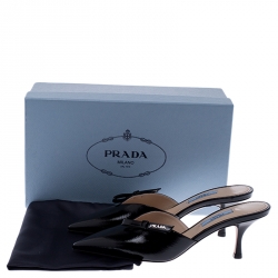 Prada Black Patent Leather Pointed Toe Slip On Mules Size 38