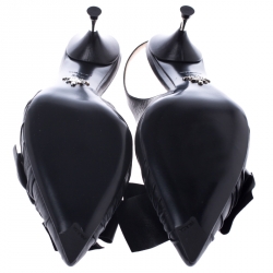 Pre Owned Prada Black Leather Bow Slingback Sandals Size 37.5