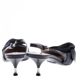 Pre Owned Prada Black Leather Bow Slingback Sandals Size 37.5