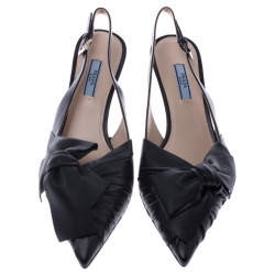 Pre Owned Prada Black Leather Bow Slingback Sandals Size 37.5