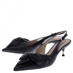 Pre Owned Prada Black Leather Bow Slingback Sandals Size 37.5