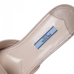 Pre Owned Prada Beige Saffiano Leather Crystal Embellished Flat Slides Size 38