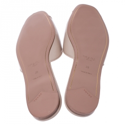 Pre Owned Prada Beige Saffiano Leather Crystal Embellished Flat Slides Size 38