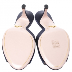 Pre Owned Prada Blue Satin Crystal Embellished Peep Toe Mules Size 38