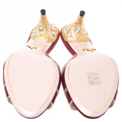 Pre Owned Prada Metallic Red Satin And Gold Trim Slip On Open Toe Sandals Size 38
