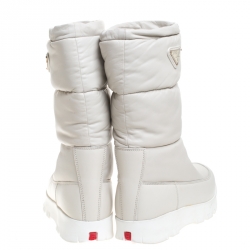 Pre Owned Prada Sport White Leather Platform Wedge Mid Calf Winter Boots Size 39