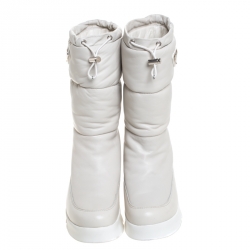 Pre Owned Prada Sport White Leather Platform Wedge Mid Calf Winter Boots Size 39