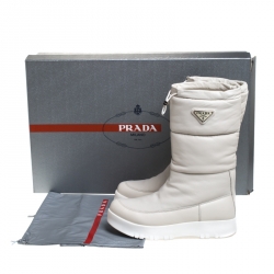 Pre Owned Prada Sport White Leather Platform Wedge Mid Calf Winter Boots Size 39